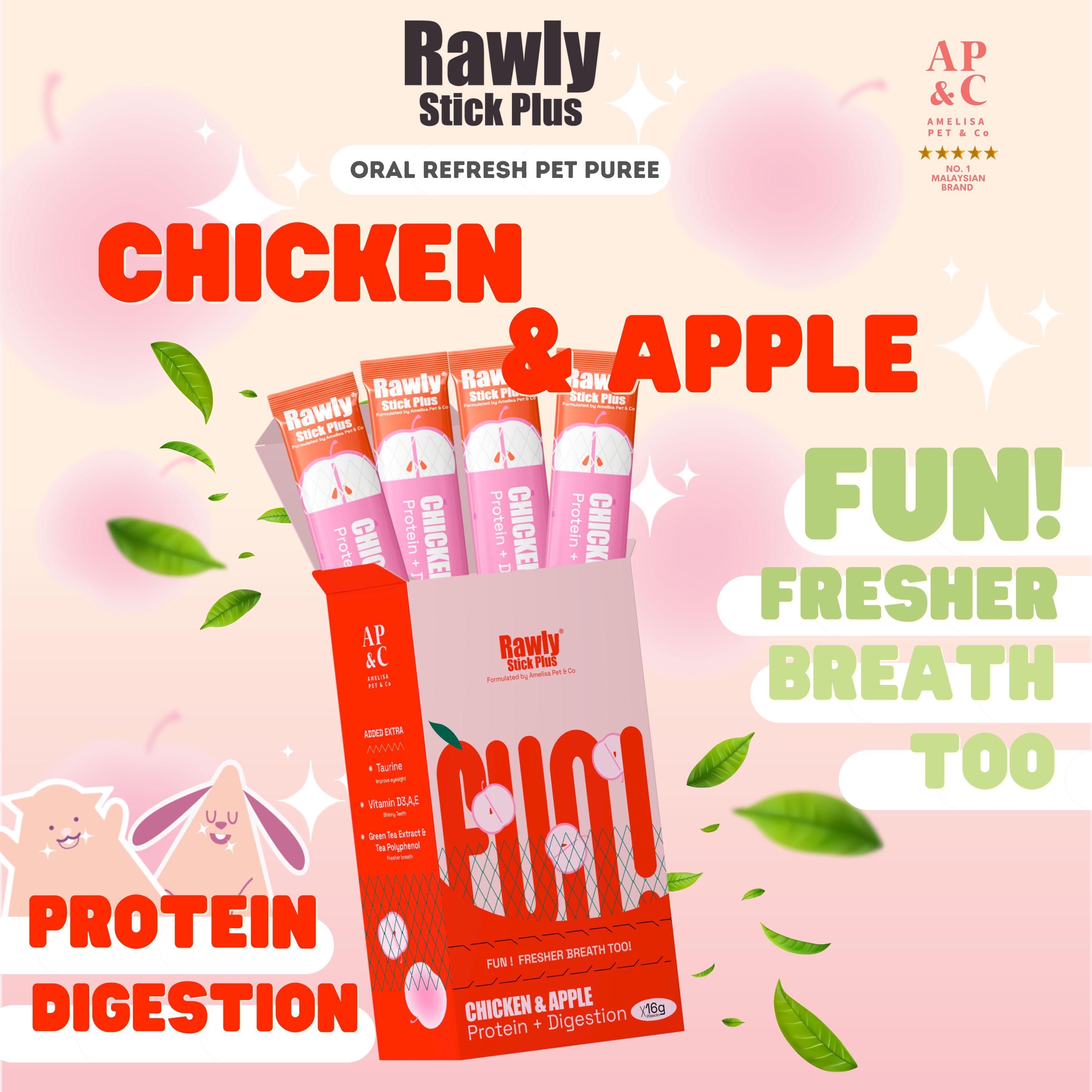 AMELISA RAWLY STICK PLUS PET PUREE 16GX22 CHICKEN & APPLE DOG & CAT LICK image 2