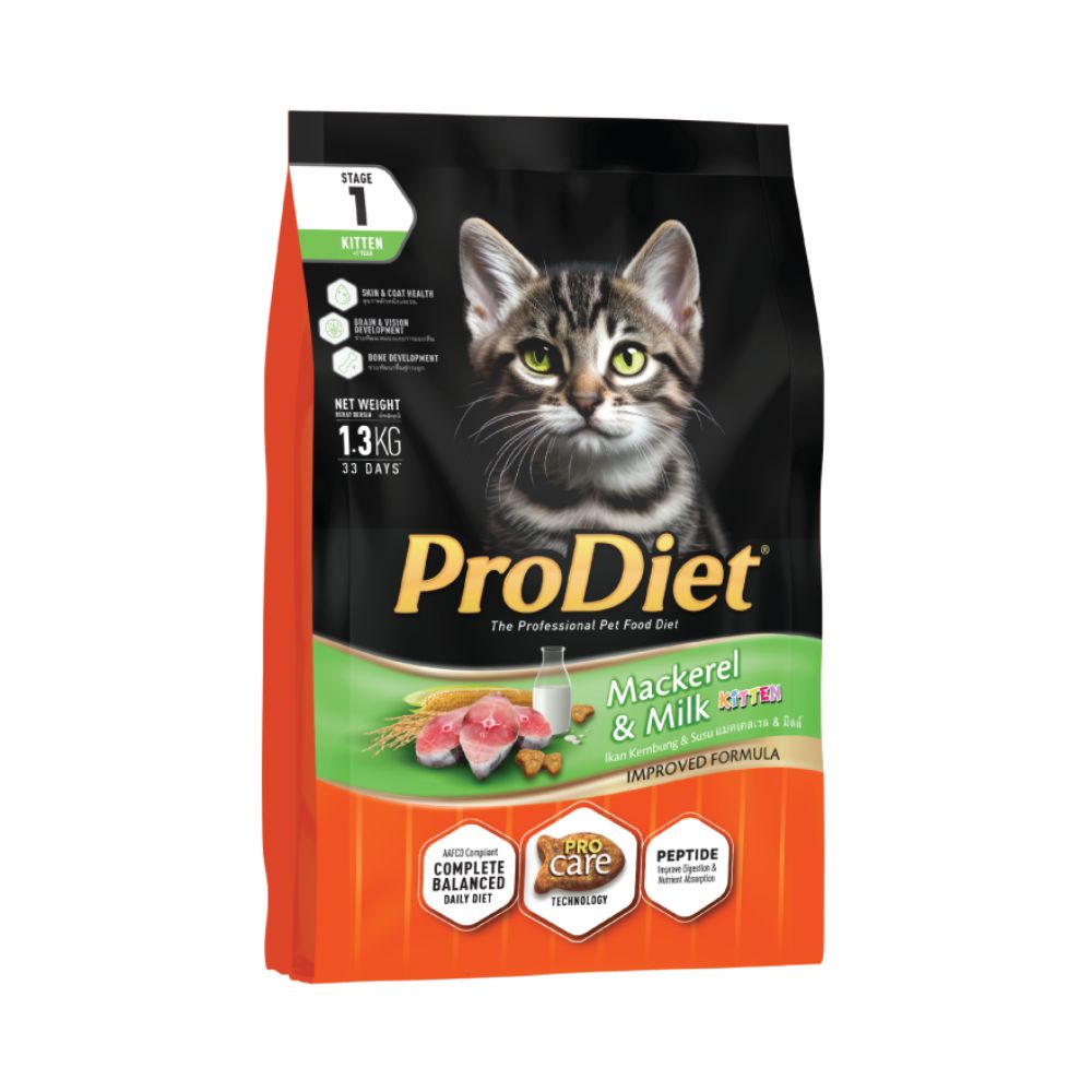 PRODIET 1.3KG KITTEN MACKEREL & MILK DRY CAT FOOD image 1