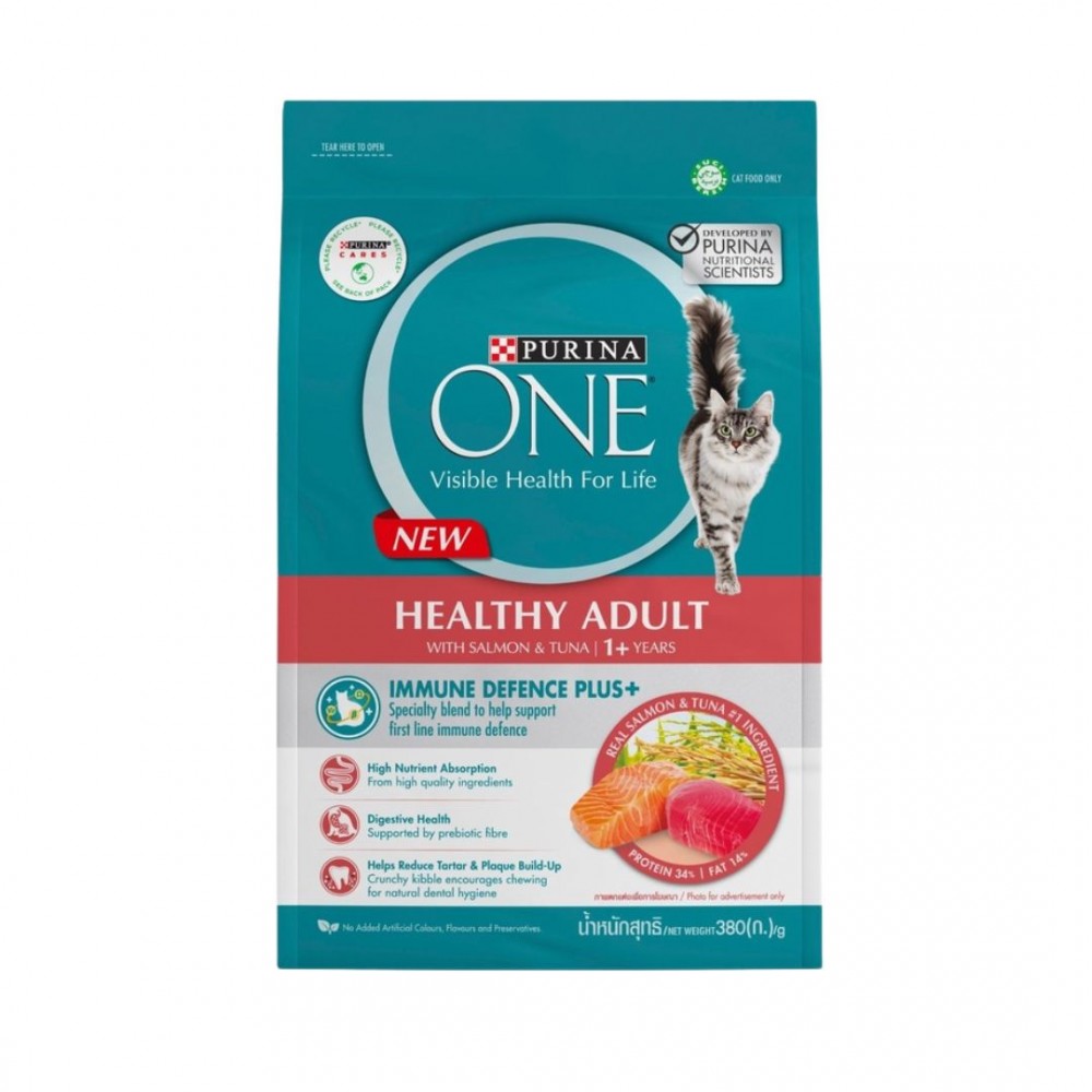 PURINA ONE CAT 380G HEALTHY ADULT WITH SALMON AND TUNA DRY CAT FOOD image 2