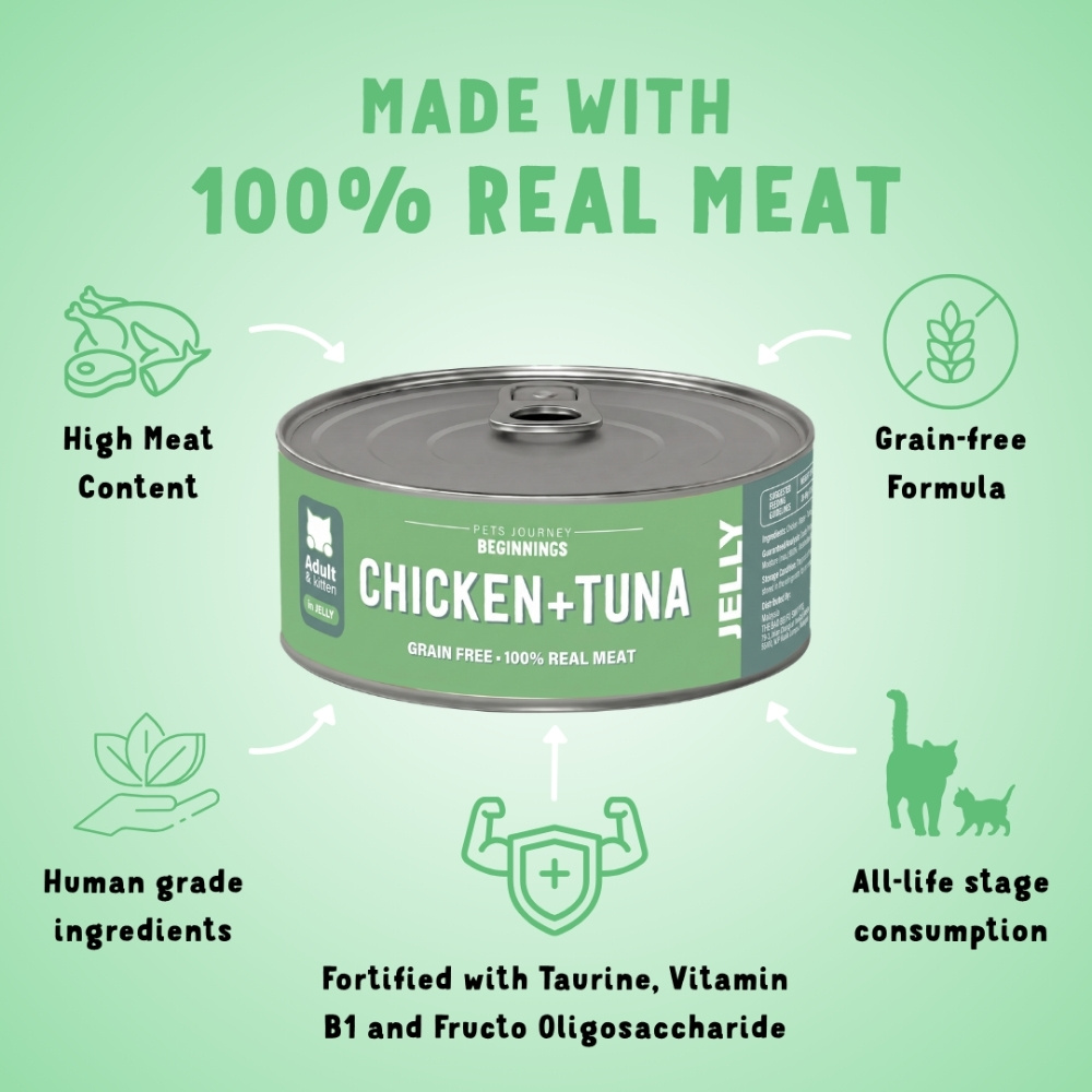 PETS JOURNEY BEGINNINGS 80G CHICKEN WITH TUNA IN JELLY WET CANNED CAT FOOD image 2