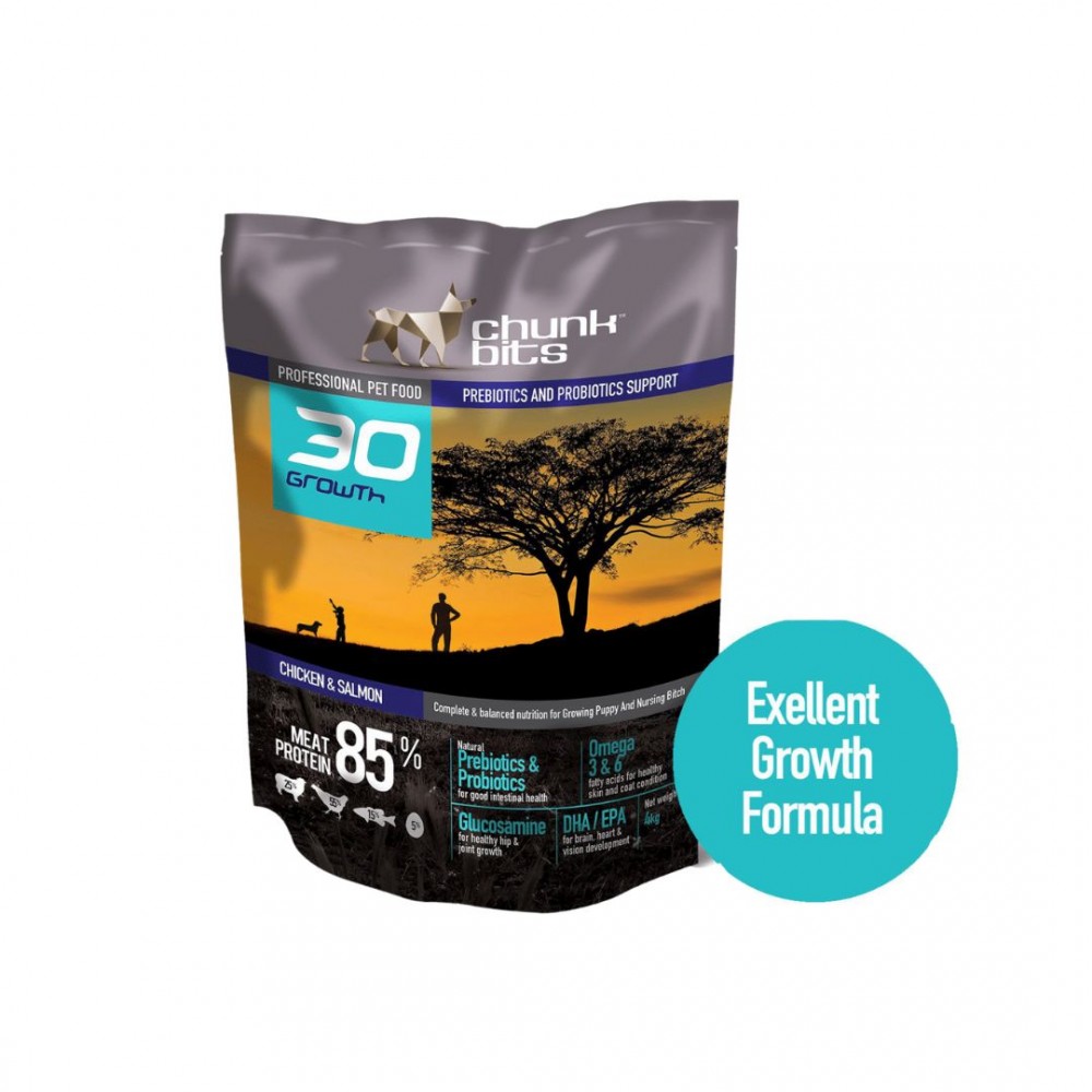 CHUNKBITS DOG 4KG GROWTH 30 PUPPY CHICKEN & SALMON DRY DOG FOOD image 2