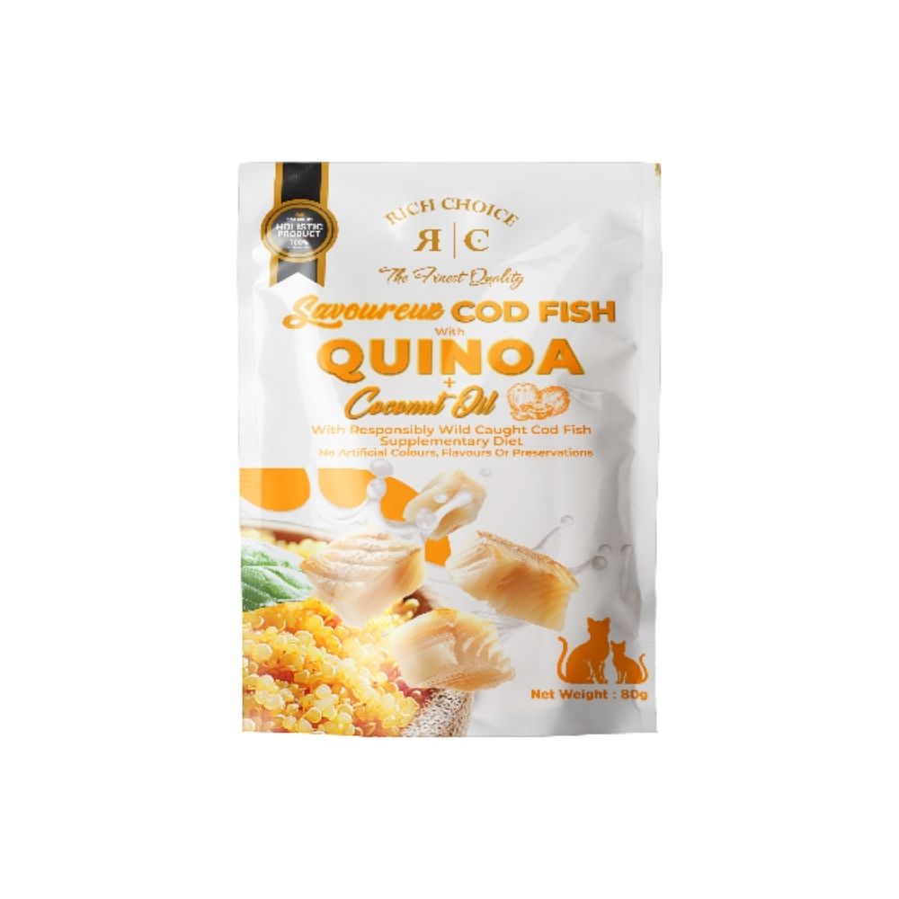 RICH CHOICE 80G SAVOUREUX COD FISH WITH QUINOA + COCONUT OIL SUPPLEMENTARY DIET WET CAT FOOD image 1