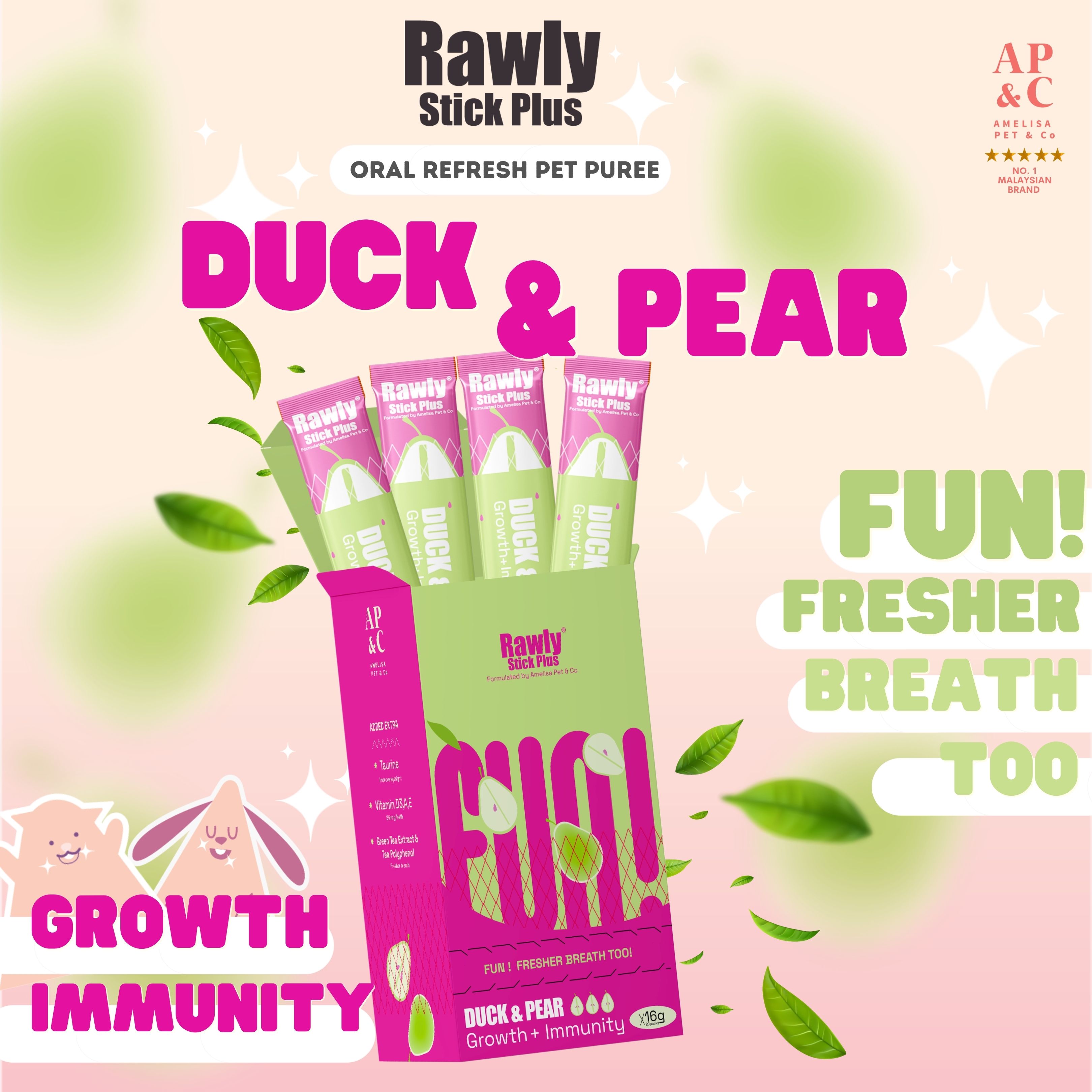 AMELISA RAWLY STICK PLUS PET PUREE 16GX22 DUCK & PEAR DOG & CAT LICK image 2