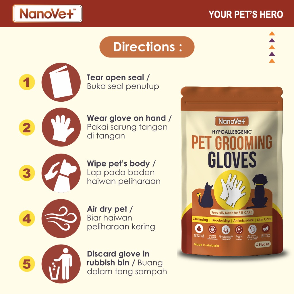 NANOVET PET GROOMING GLOVES 6PCS image 6