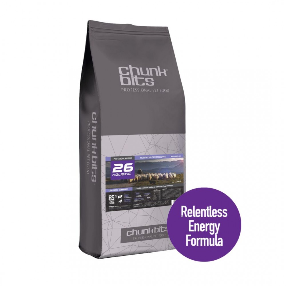 CHUNKBITS DOG 13KG HOLISTIC 26/14 LAMB, CRANBERRIES & DUCK DRY DOG FOOD image 2
