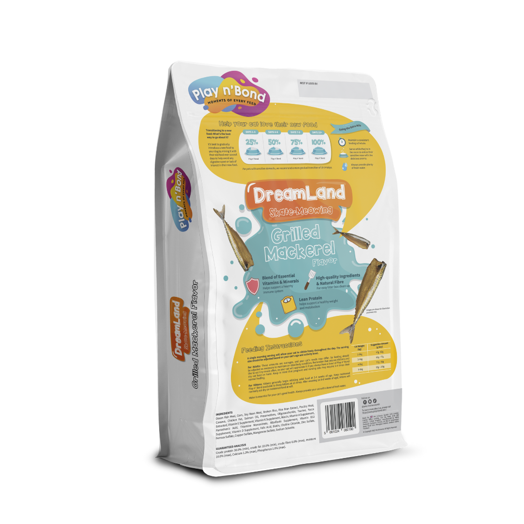 PLAY n'BOND CAT SKATE-MEOWING GRILLED MACKEREL FLAVOUR 1KG DRY CAT FOOD image 2