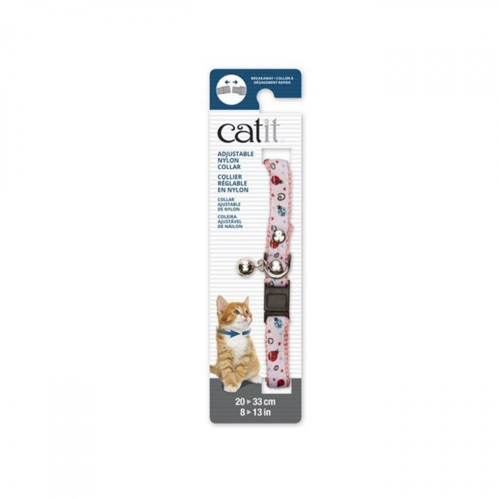 CATIT ADJUSTABLE NYLON COLLAR WITH RIVETS PINK & WHITE LADYBUGS 20-30CM (8-13IN) image 2