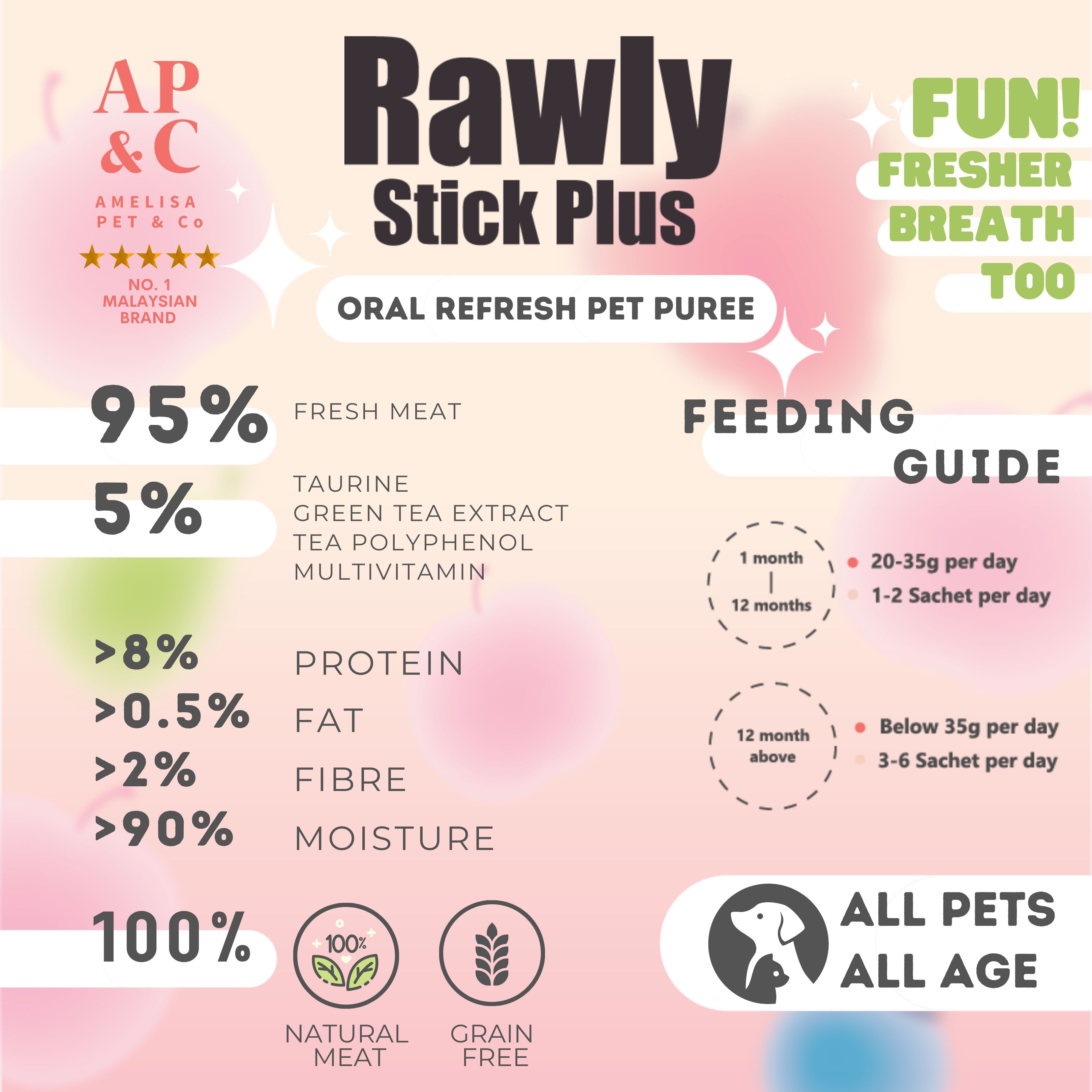 AMELISA RAWLY STICK PLUS PET PUREE 16GX4 CHICKEN & APPLE DOG & CAT LICK image 4